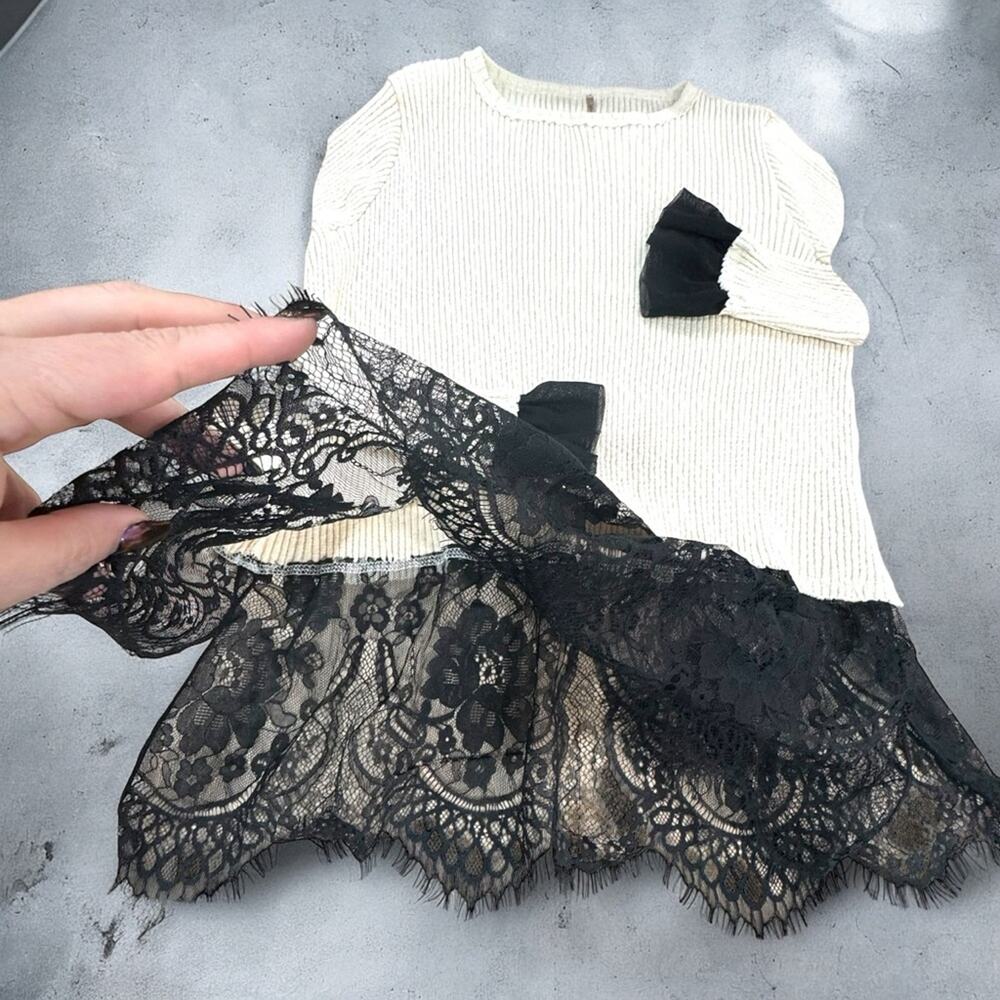 Vintage Y2K Practical Magic Black Lace Cream Whimsigoth Grunge LONG SLEEve - Picture 2 of 16